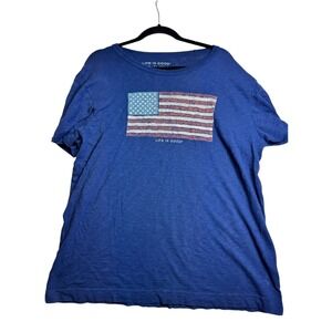 Life is Good USA Flag Graphic T-Shirt Patriotic Casual‎ Top XL Blue Men's